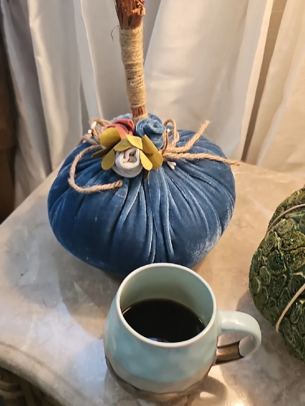 Blue Velvet Floral Decorative Pumpkin - Home Accents